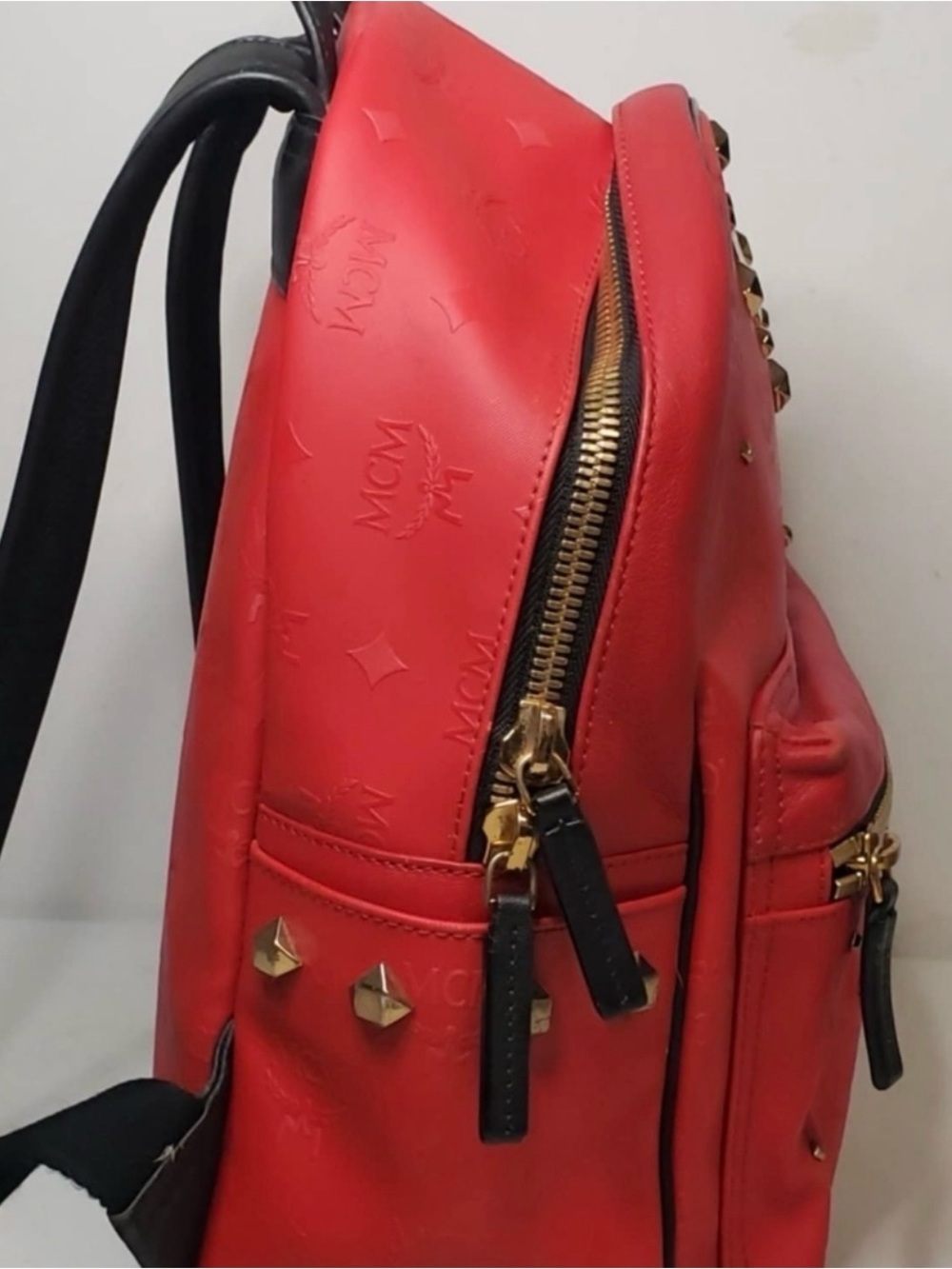 MCM Red Leather Studded Mini Backpack with Gold Hardware - Picture 10 of 15